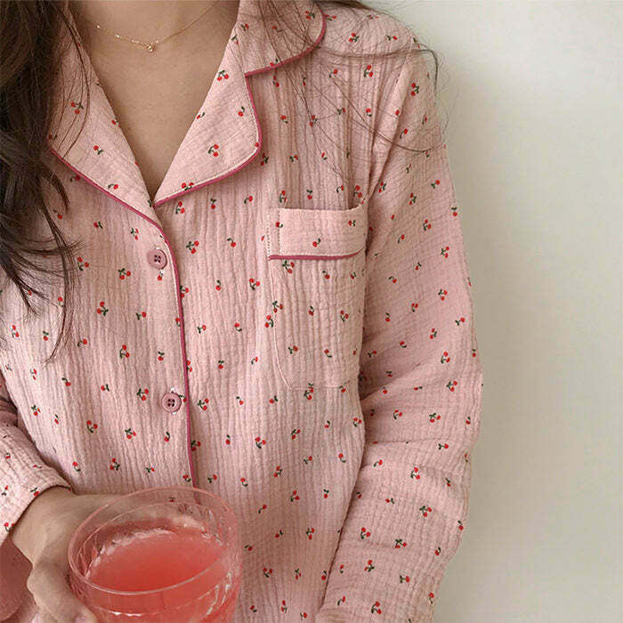 Trendy Cherry Pajama Set for Y2K Grunge Style - Cute Emo & Harajuku Inspired PJs