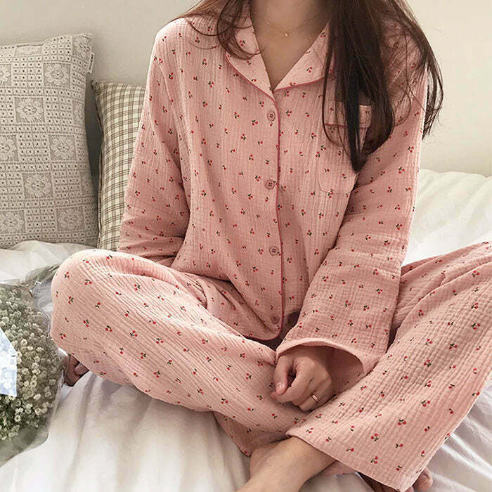 Trendy Cherry Pajama Set for Y2K Grunge Style - Cute Emo & Harajuku Inspired PJs