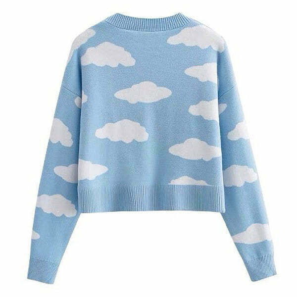 Trendy Clouds Knit Cropped Cardigan - Y2K Korean Style for Club Outfits & Roblox Fashion