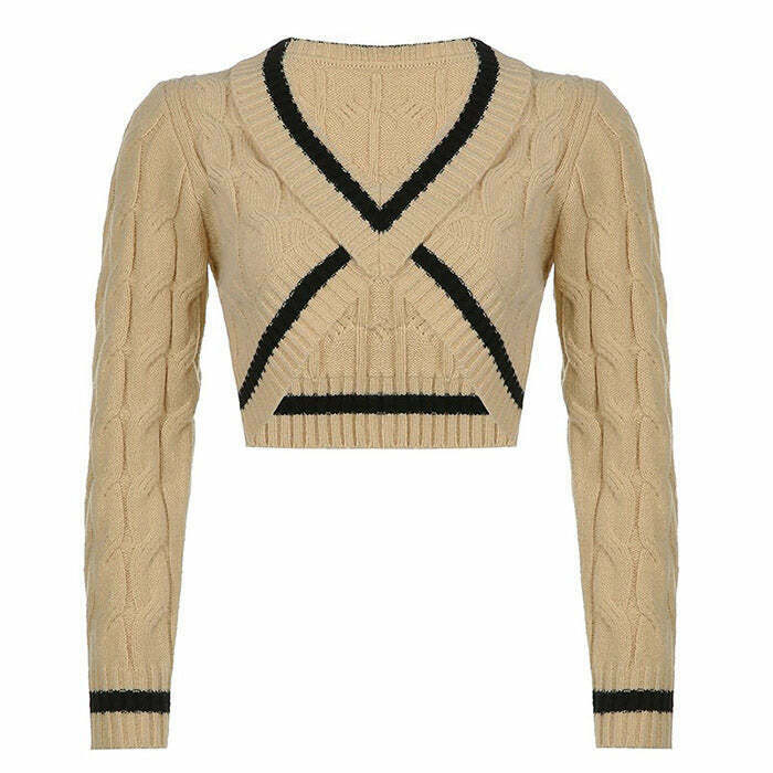 Trendy Coffee Cream Cropped Sweater - Y2K Style for Retro and Indie Fashion Lovers