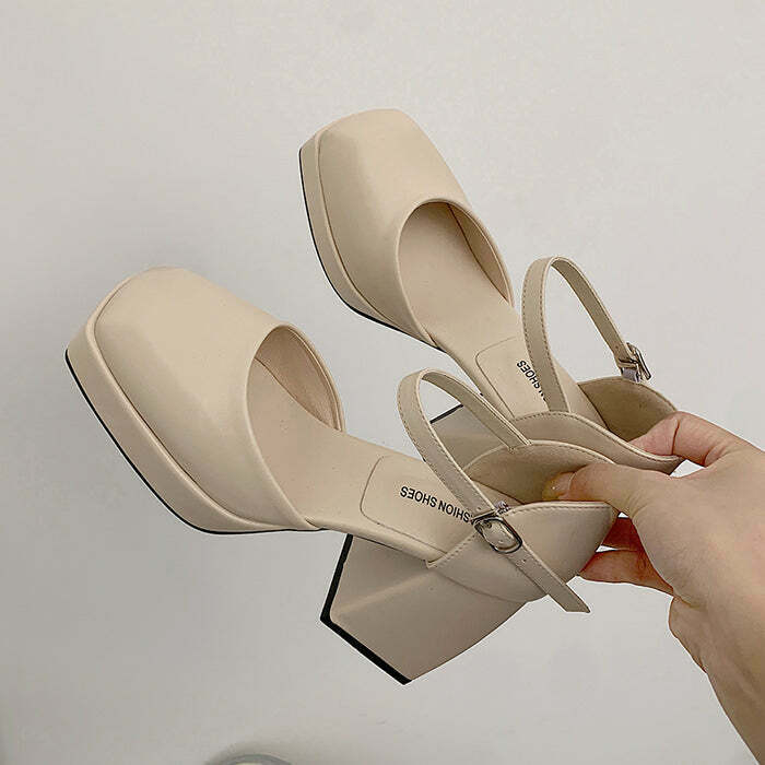 Trendy Coffee Cream Platform Heels for Y2K Office Fashion and 90s Inspired Outfits