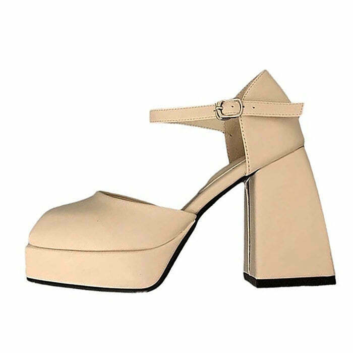 Trendy Coffee Cream Platform Heels for Y2K Office Fashion and 90s Inspired Outfits