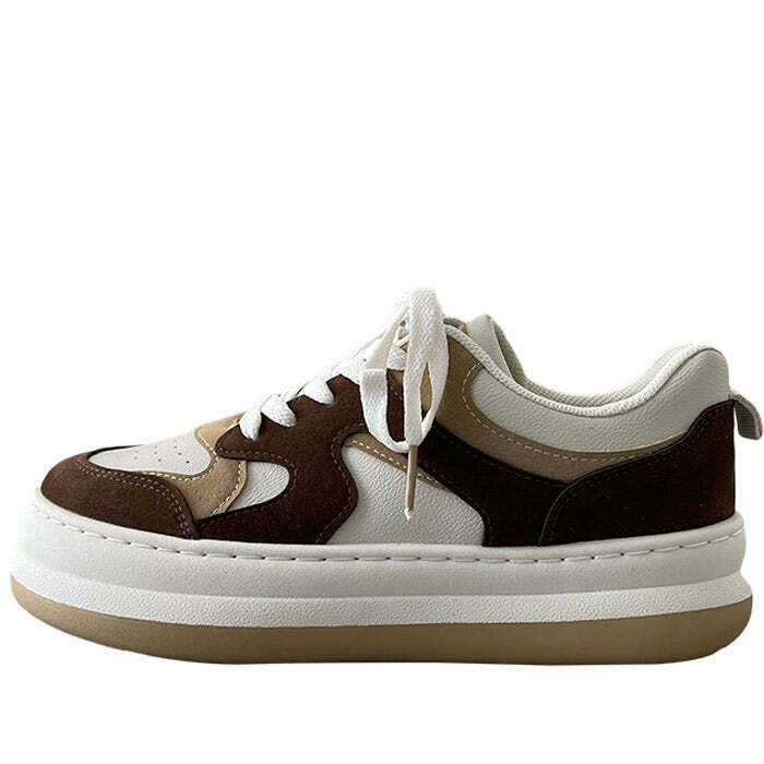 Trendy Coffee Cream Sneakers for Y2K Style - Modern Korean Fashion Footwear