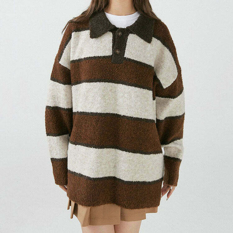 Trendy Coffee Shop Striped Pullover - Edgy Y2K Fashion for Winter & Party Outfits