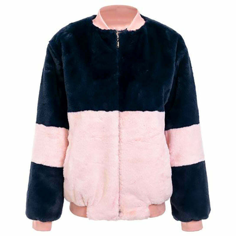 Trendy Color Block Fuzzy Jacket for Edgy Y2K Grunge and Hip Hop Outfits