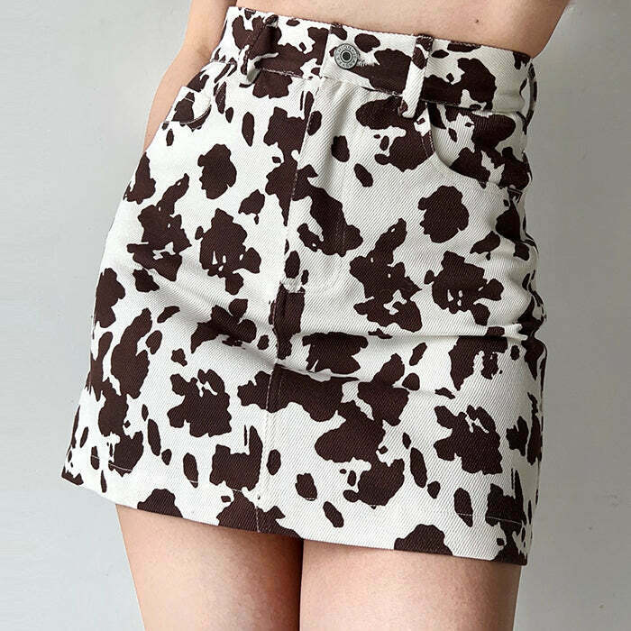 Trendy Cow Print Skirt for Teens - Y2K Style Fashion Must-Have for Grunge Lovers