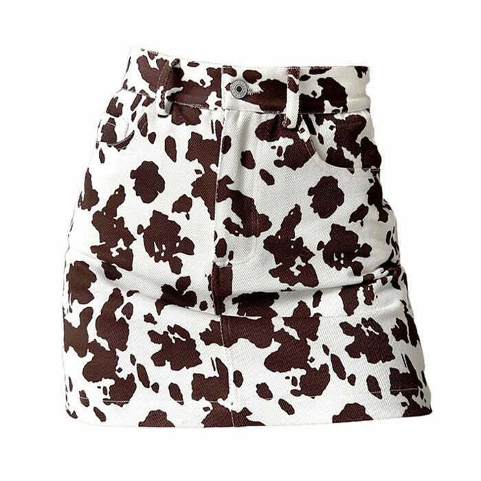 Trendy Cow Print Skirt for Teens - Y2K Style Fashion Must-Have for Grunge Lovers