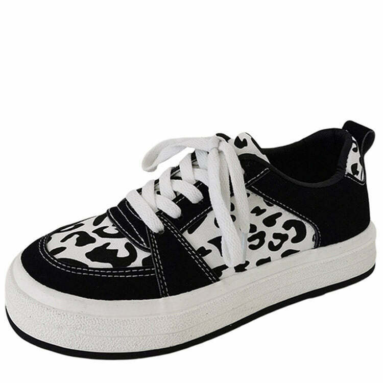 Trendy Cow Print Teen Craft Sneakers for Y2K Fashion Lovers - Embrace the Retro Style