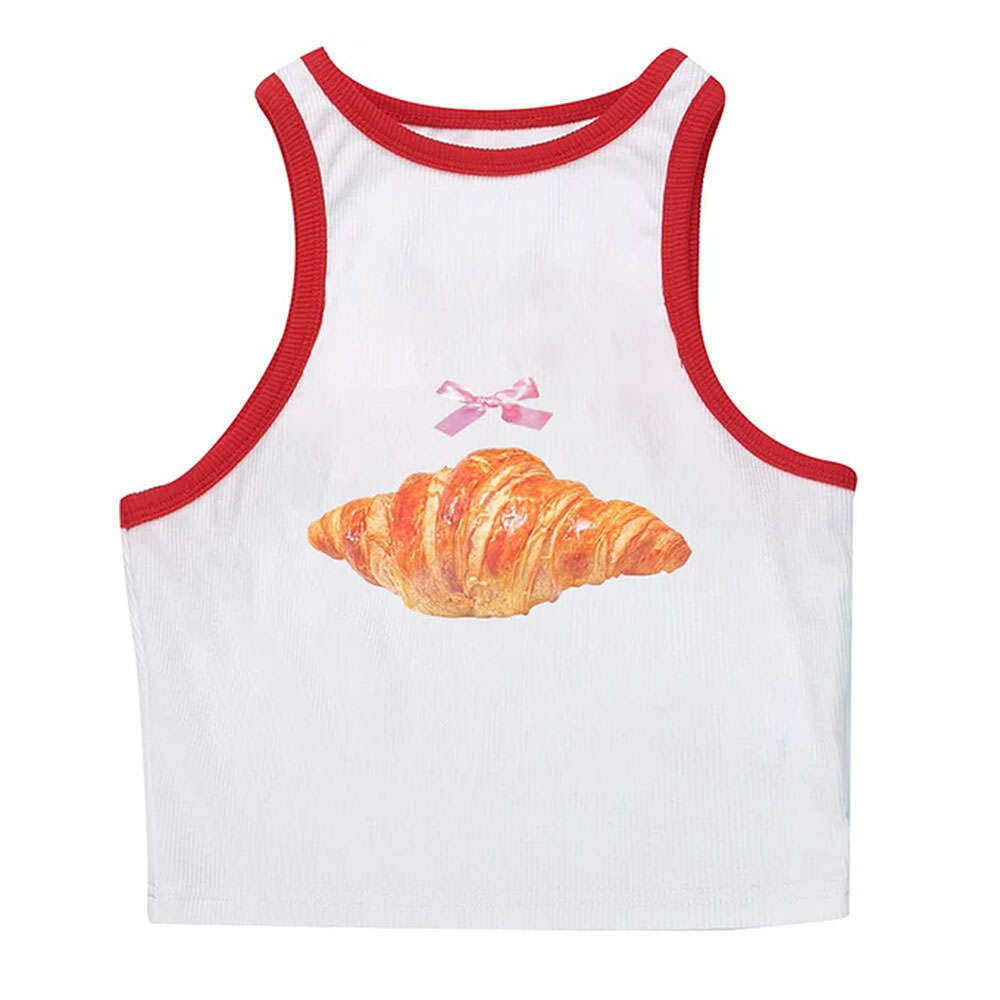 Trendy Croissant Print Ringer Top - Y2K Style for Fall Fashion & TikTok Outfits