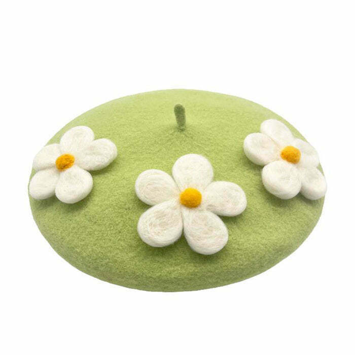 Trendy Daisy Crochet Beret for Y2K Fashion - Baggy Grunge Style Accessory for Men