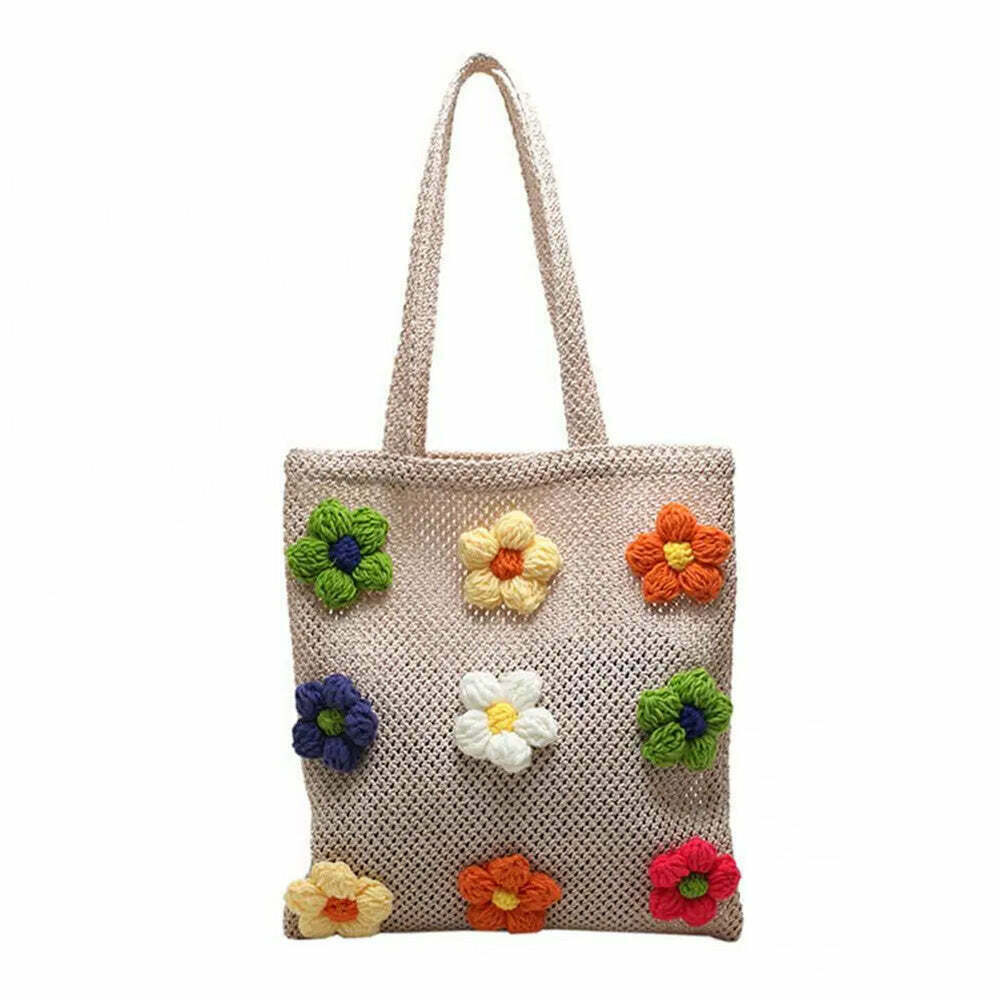 Trendy Daisy Crochet Tote Bag - Y2K Grunge Fashion Accessory for Stylish Outfits