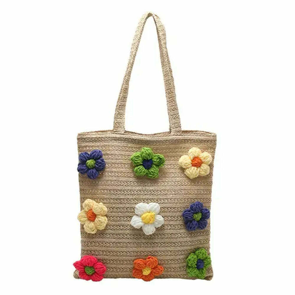 Trendy Daisy Crochet Tote Bag - Y2K Grunge Fashion Accessory for Stylish Outfits