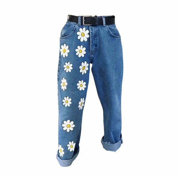 Trendy Daisy Mom Jeans for Y2K Style: Perfect for Grunge Looks and Indie Fashion