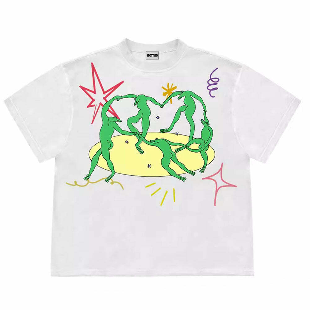 Trendy Dancing Aliens Graphic T-Shirt - Y2K Style for Fashion-Forward Enthusiasts