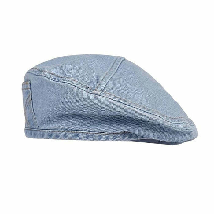 Trendy Denim Beret Hat for Y2K Style: Perfect Accessory for Grunge and Summer Outfits