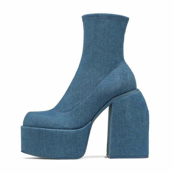 Trendy Denim Chunky Boots for Y2K Fashion Lovers - Comfy Grunge Style Footwear