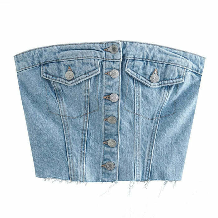 Trendy Denim Corset Top for Y2K Couples - Gothic & Grunge Style for Summer Fashion