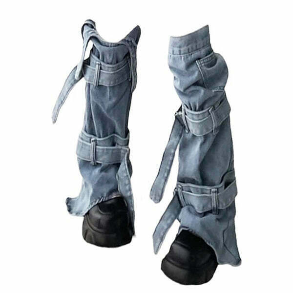 Trendy Denim Leg Warmers for Y2K Fashion: Perfect for Grunge Tees and Stylish Outfits