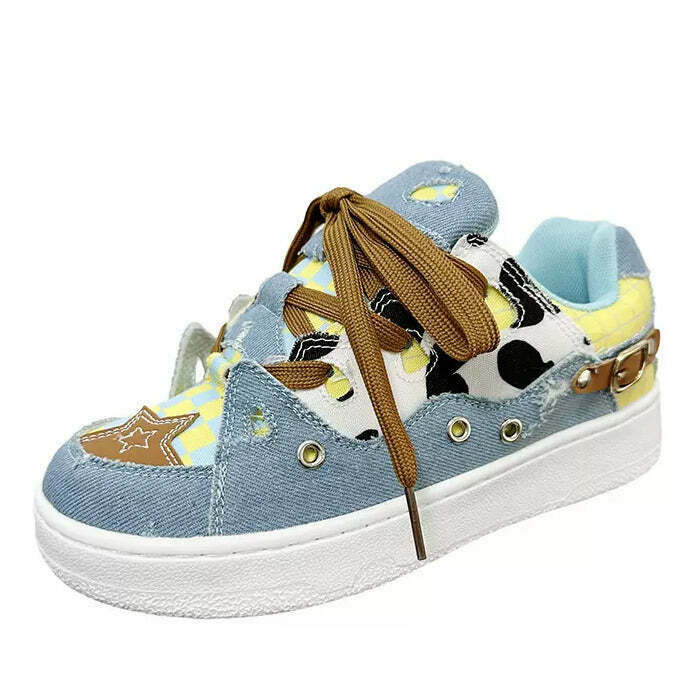 Trendy Denim Star Sneakers for Y2K Fashion Lovers - Stylish Footwear for 2025