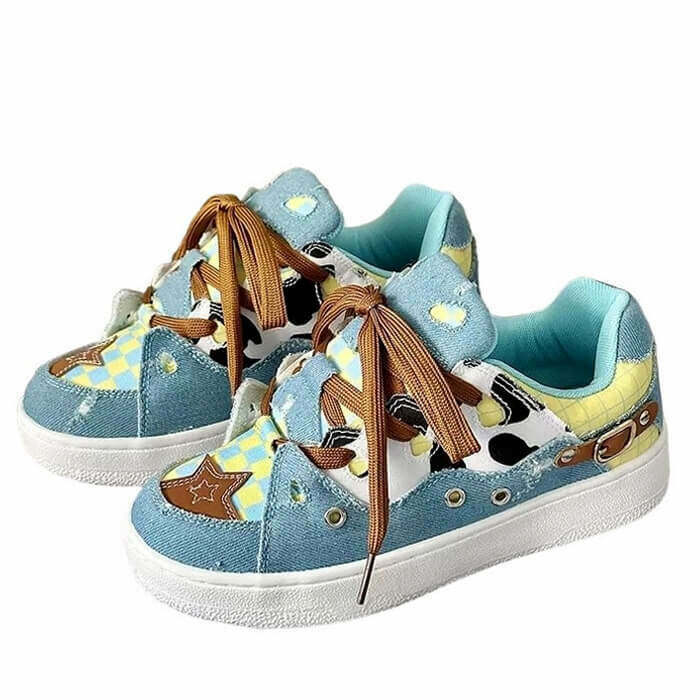 Trendy Denim Star Sneakers for Y2K Fashion Lovers - Stylish Footwear for 2025