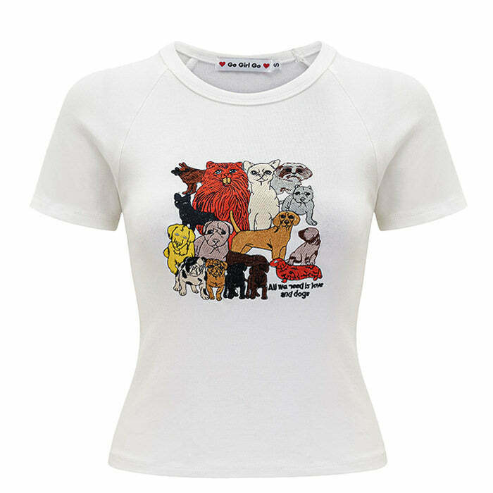 Trendy Dogs Embroidery Graphic Tee - Y2K Style for Men and Kids, Perfect for Casual Outfits