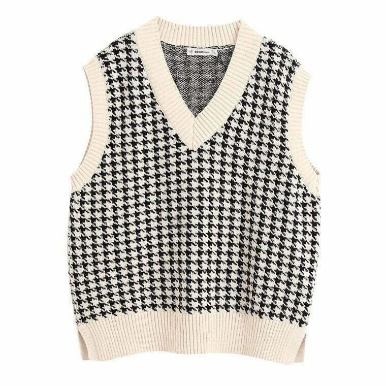 Trendy Dogtooth Check Vest for Y2K Fashion: Perfect for Jorts Outfits and Roblox Style