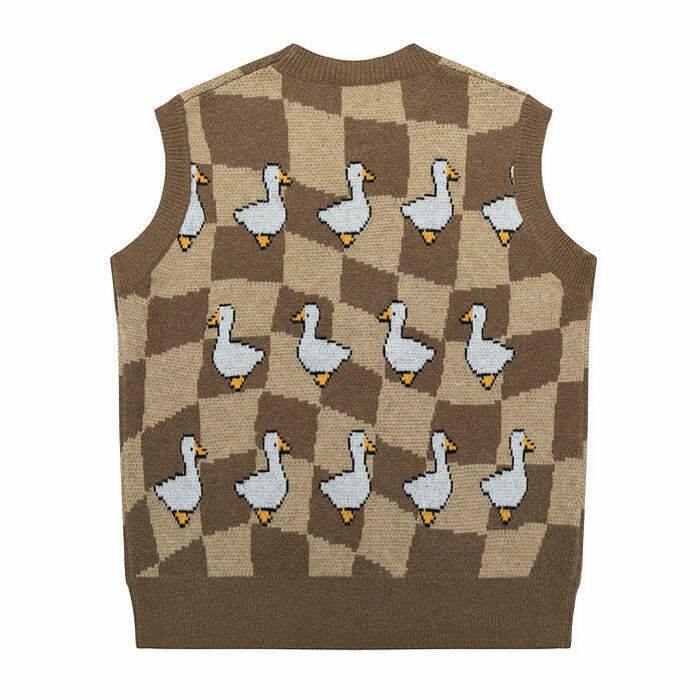 Trendy Duck Knitted Vest for Y2K Style Fashion - Perfect for Grunge and 2000s Outfits