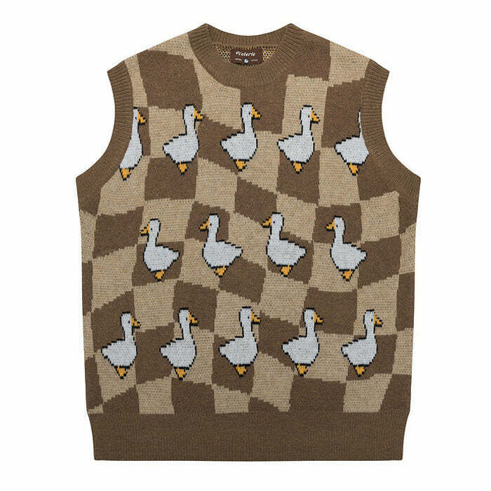 Trendy Duck Knitted Vest for Y2K Style Fashion - Perfect for Grunge and 2000s Outfits