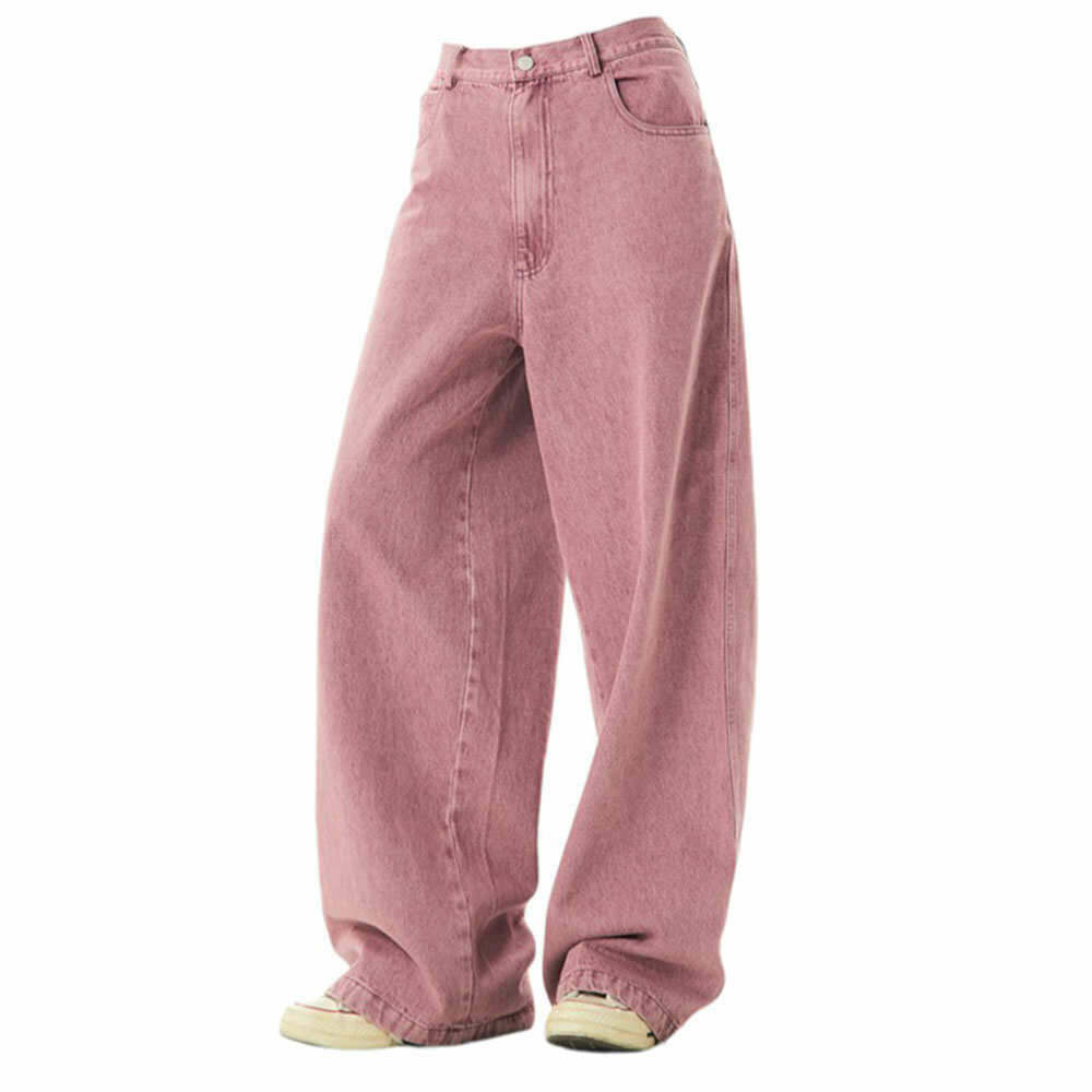 Trendy Dust Pink Skater Girl Loose Jeans - Y2K Style for 2025 Fashion Enthusiasts