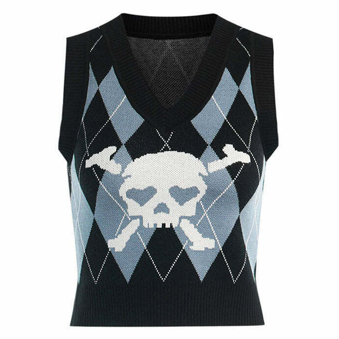 Trendy Emo Aesthetic Argyle Vest for Y2K Grunge Fashion - Stylish Men's & Women's Wear