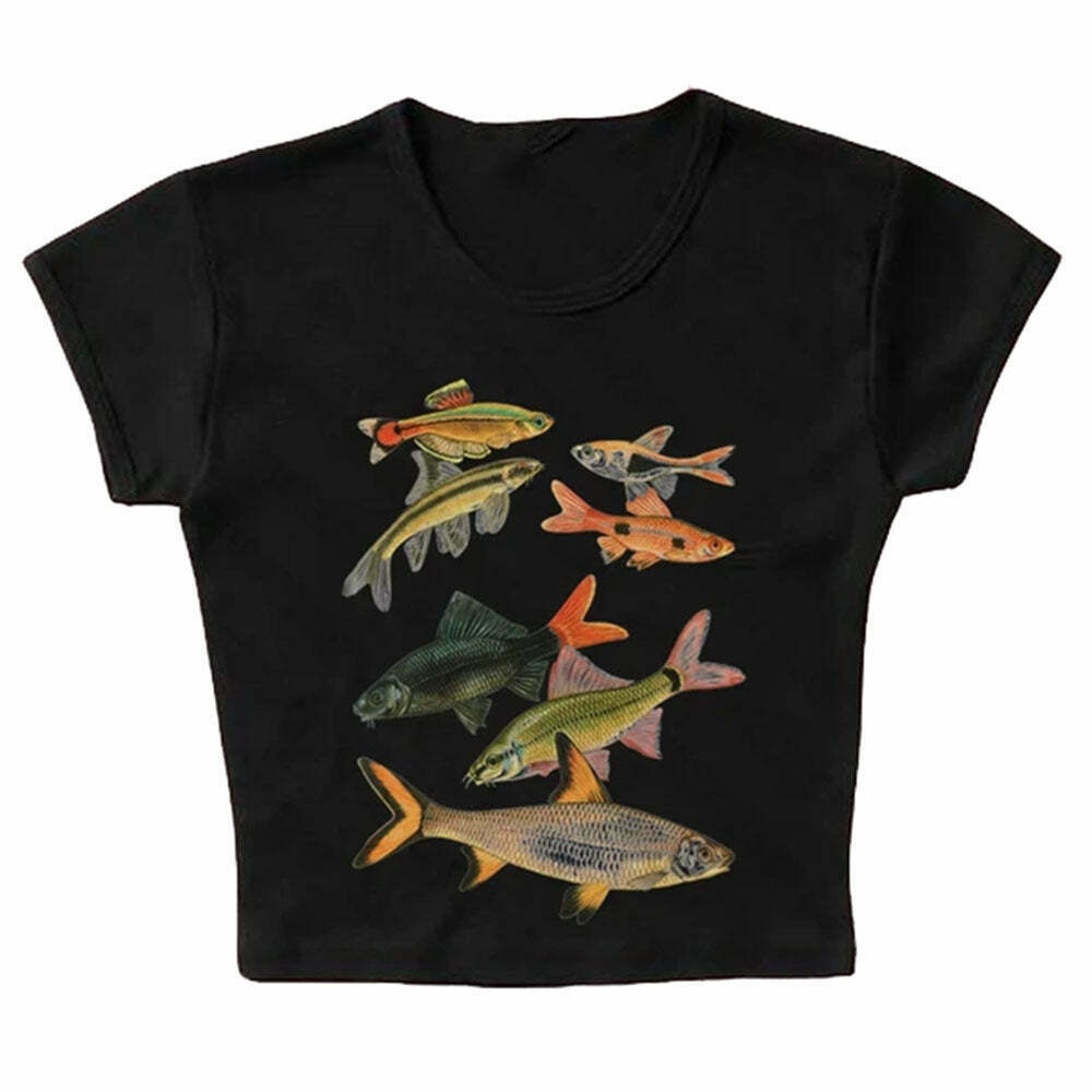 Trendy Fish Print Aesthetic Baby Tee - Y2K Style for Fashion-Forward Kids