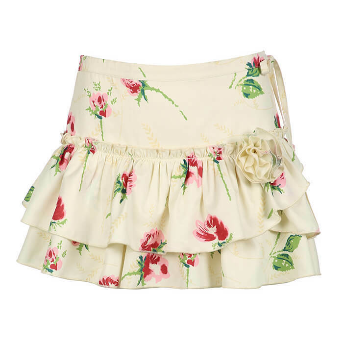 Trendy Floral Print Ruffle Skirt for Y2K Fashion Lovers - Grunge Style Essential