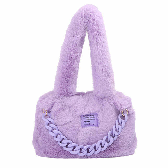 Trendy Fluffy Chain Shoulder Bag for Y2K Aesthetic Style and Fashionable Outfits