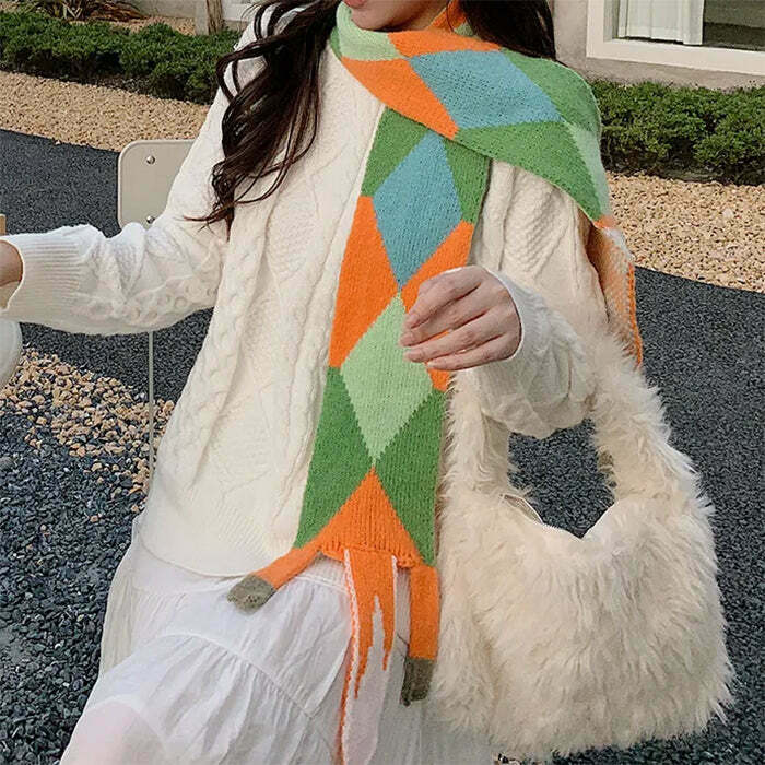 Trendy Fox Knitted Scarf for Y2K Fashion Lovers - Perfect for Street Style Outfits