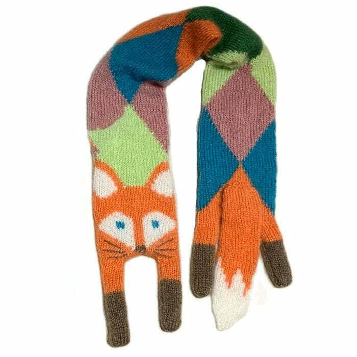 Trendy Fox Knitted Scarf for Y2K Fashion Lovers - Perfect for Street Style Outfits