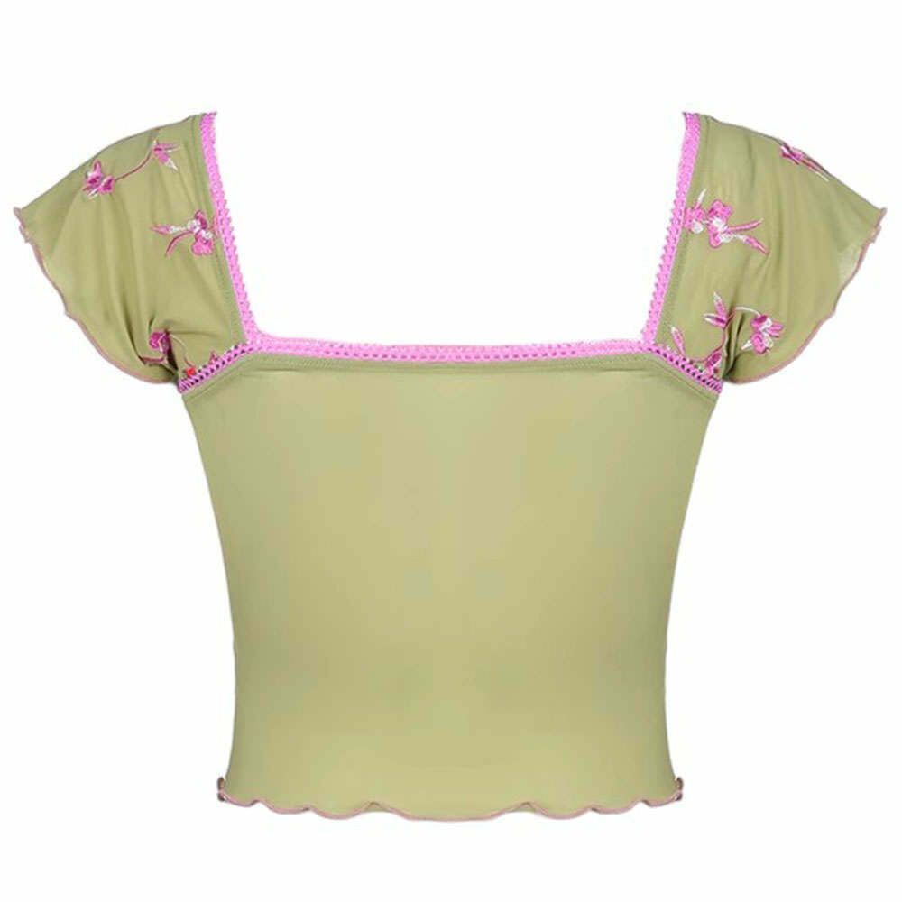 Trendy French Summer Floral Crop Top - Y2K Style for Retro Fashion Lovers