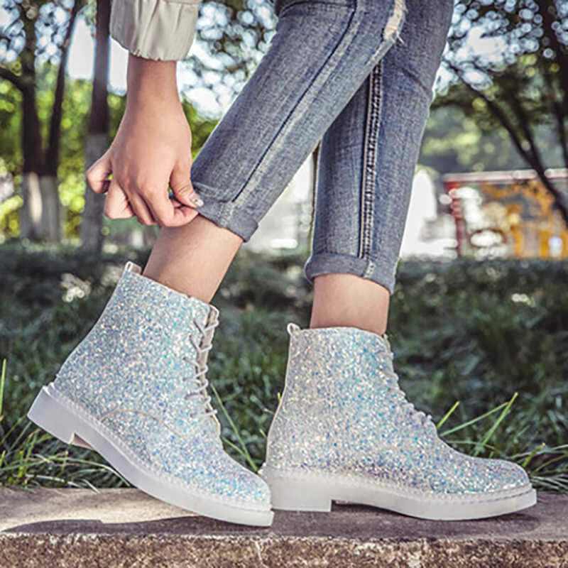 Trendy Glitter Ankle Boots for Y2K Style: Perfect for Grunge and Baggy Outfits