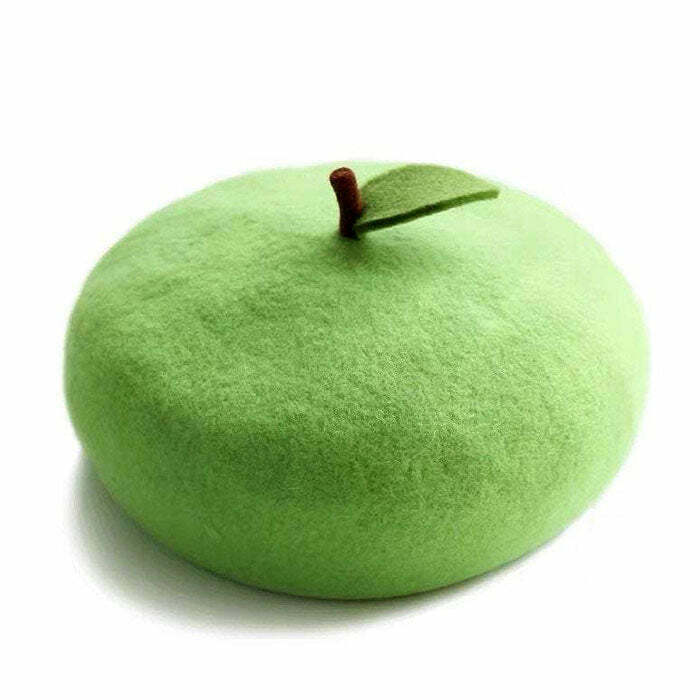 Trendy Green Apple Beret for Y2K Fashion Lovers - Aesthetic Grunge Style Accessory