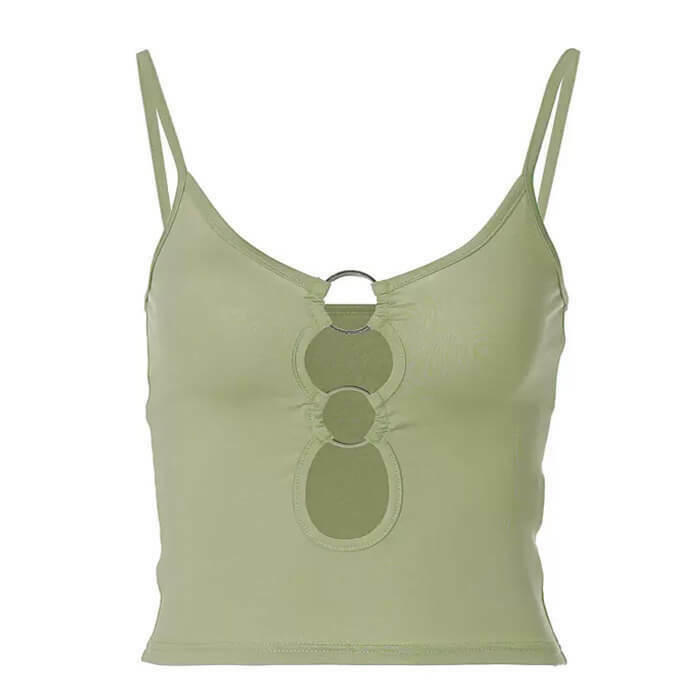 Trendy Green O-Ring Cutout Top - Original Y2K Style for Street and Casual Outfits