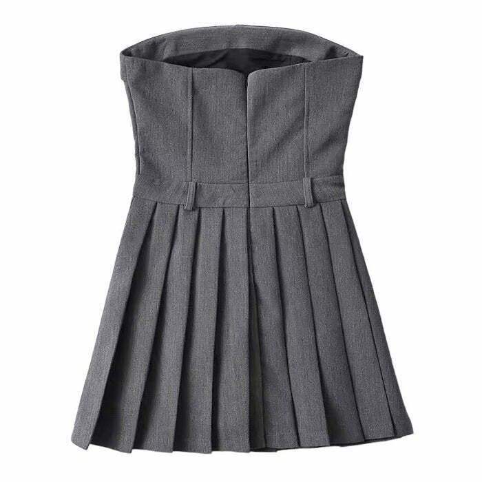 Trendy Grey Pleated Mini Dress for Y2K Fashion Lovers - Perfect for Winter Outfits