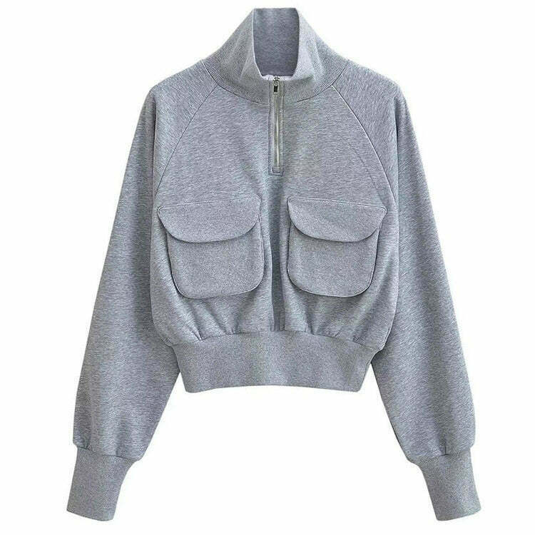 Trendy Grey Zip Up Sweatshirt for Y2K Fashion Lovers - Embrace 90s & Dark Aesthetic Styles