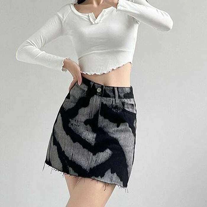 Trendy Grunge Aesthetic Denim Skirt for Y2K Summer Fashion and Scene Outfits