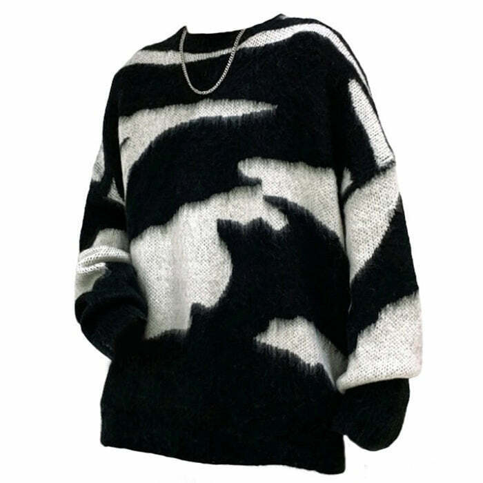 Trendy Grunge Aesthetic Fuzzy Sweater for Y2K Fashion Lovers - Perfect for Baggy Style Outfits