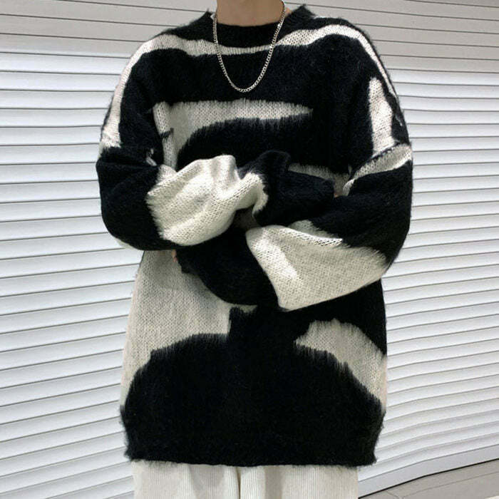 Trendy Grunge Aesthetic Fuzzy Sweater for Y2K Fashion Lovers - Perfect for Baggy Style Outfits