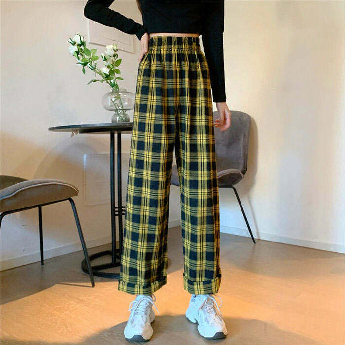 Trendy Grunge Aesthetic Plaid Pants for Y2K Fashion Lovers - Retro Style Rave Outfit