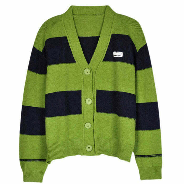 Trendy Grunge Aesthetic Striped Cardigan for Y2K Outfits - Perfect for 2025 Style