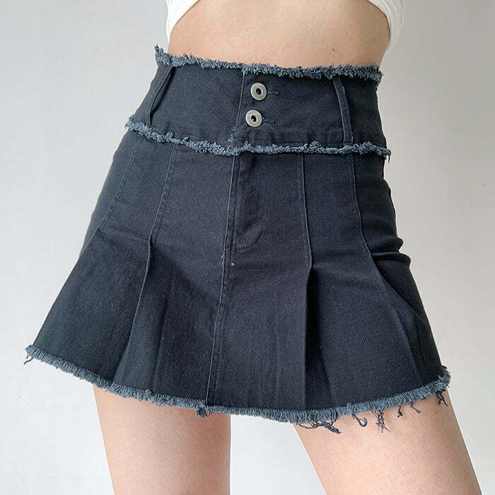 Trendy Grunge Denim Pleated Skirt for Y2K Fashion Lovers - Perfect for Summer Outfits