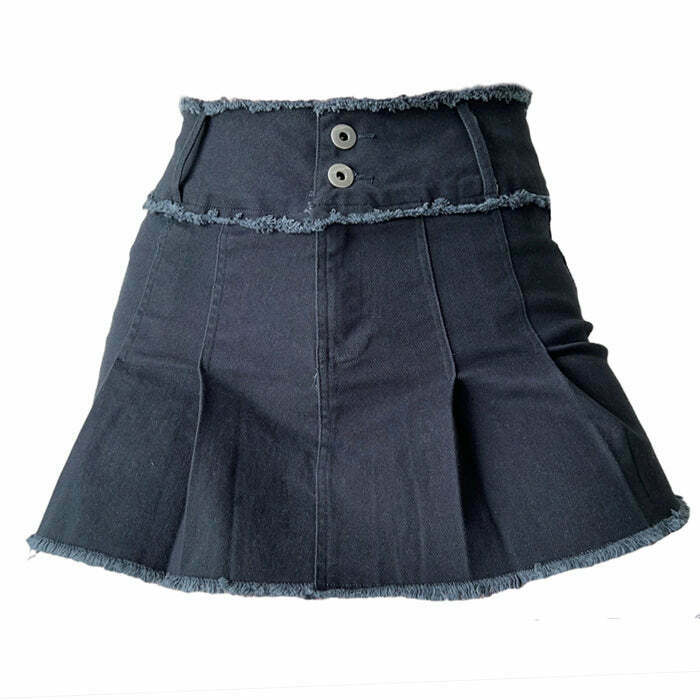 Trendy Grunge Denim Pleated Skirt for Y2K Fashion Lovers - Perfect for Summer Outfits