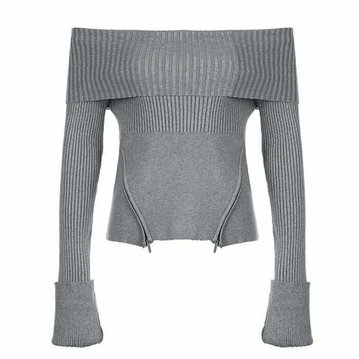 Trendy Grunge Off Shoulder Knit Sweater for Y2K Fashion Lovers and Stylish Outfits