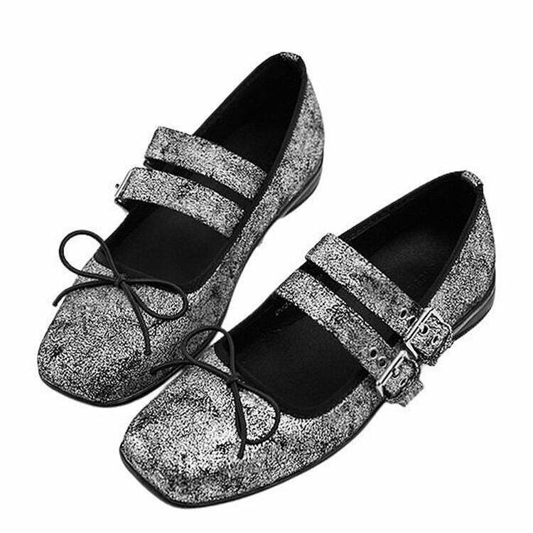 Trendy Grunge Sleaze Ballet Flats for Y2K Fashion Lovers - Perfect for K-Pop Outfits